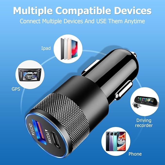 2Pack USB C Car Fast Charger, PD 38W 3.1A 2 Port Auto Quick Charger Adapter, Aluminum Metal Body Vehicle Fast Charging, Car Interior Accessories Fits for iPhone, Samsung Galaxy, and More