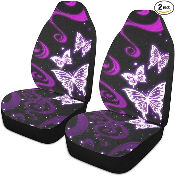 Butterfly Car Seat Covers Set of 2,Purple Butterflies Abstract Design Universal Auto Front Seat Protector Vehicle Seat Cushion Cover for Women Men Cute Car Accessories Fit for Car SUV Truck