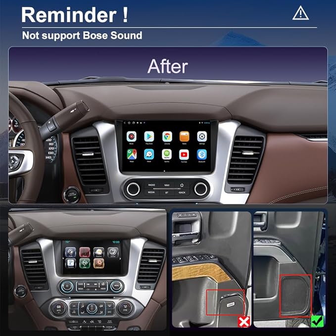 4G Network QLED Radio for GMC Yukon Chevrolet Chevy Tahoe Suburban 2015 2016 2017 2018 2019 Non-Bose Upgrade,8-Core Touch Screen Stereo,Wireless CarPlay & Android Auto
