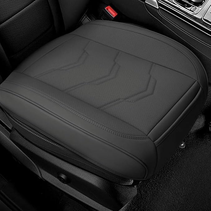 Luxury Faux Leather Car Seat Cover - Anti-Slip Waterproof Drive Seat Cushion Car Front Bottom Seat Cover with Storage Pocket - Universal Full Wrap Seats Protector for Cars SUV Trucks(Black)