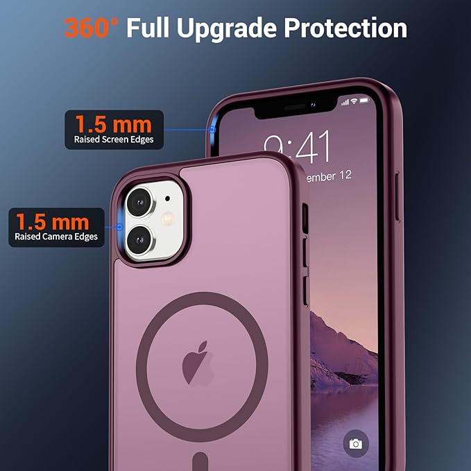 SUPFINE Magnetic for iPhone 11 Phone Case (Compatible with MagSafe)(Military Grade Drop Protection) Translucent Matte Shockproof Phone Case,Wine Red