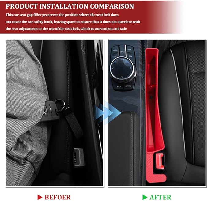 2PCS New Car Seat Gap Filler with 2 Storage Areas, Stylish Car Seat Gap Storage for Stabilizing Phone, Keys Wallet, Universal Car Seat Gap Filler Organizer for Women Men (Red)