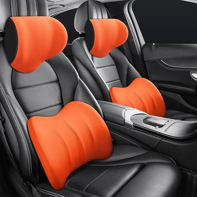 Car Memory Foam Pillow for Honda Civic Coupe/Sedan 2016 2017 2018 2019 2020 2021,Neck and Back Support Car Seat Kit Long Drive Essential Neck Pillow Lumbar Support Cushion,Orange