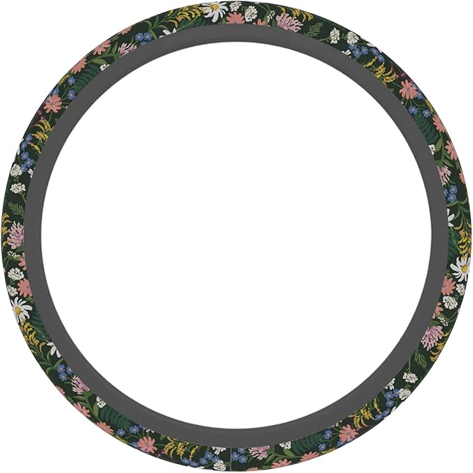 Car Steering Wheel Cover for Women Men, Non-Slip Sage Green Wild Flowers Steering Wheel Protector, Universal 14"-15" Fit for Cars, SUVs, Trucks (Sage Green Wildflowers)