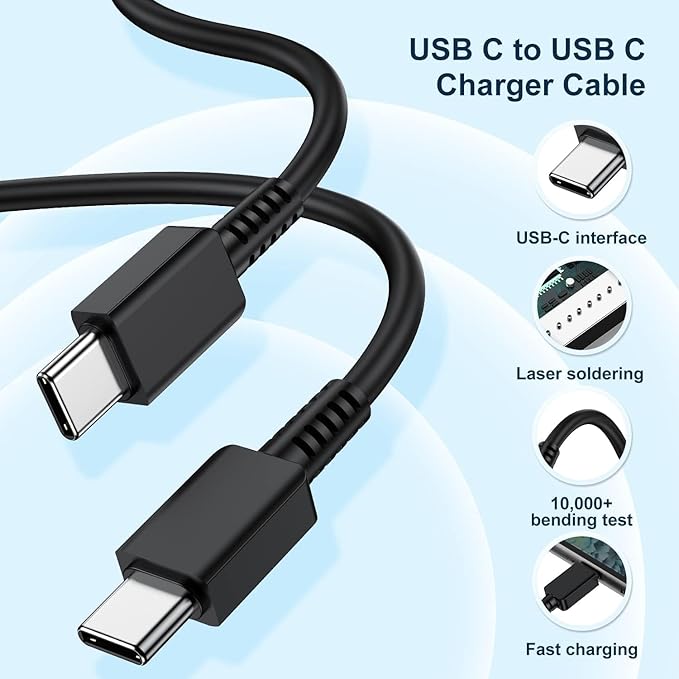 45W Type C Super Fast Charger Block and 10ft Android Phone Charger Cable Cord Long, USB C Wall Charging Plug for Samsung Galaxy S26 Ultra/S25/S24/S23+/S22 Plus/S21/S20/Note 20/iPhone 17 16 15 Pro Max