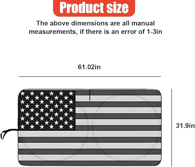 American Flag Car Windshield Sun Shade, Foldable Car Front Window Sunshade for Cars SUV Truck, Auto Interior Sun Protection Cover, Blocks UV Rays & Keeps Your Vehicle Cool (Black, M)