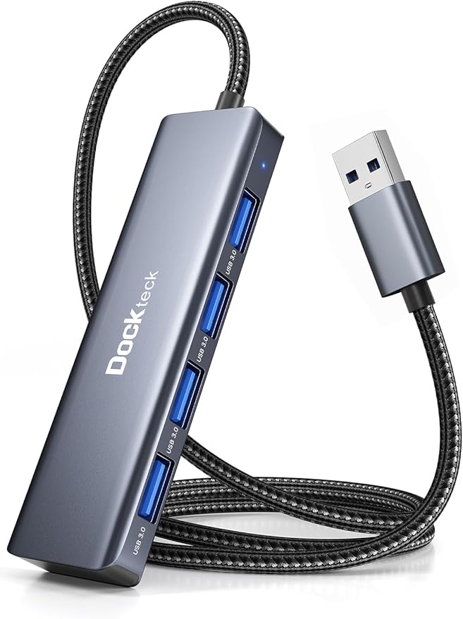 USB Hub, Dockteck 4-Port USB 3.0 Splitter, Aluminum 2ft USB Extender Compatible with MacBook,XPS, Surface Pro,Mac mini/Pro, iMac, Mouse, Keyboard, Flash Drive, HDD,Camera, and More