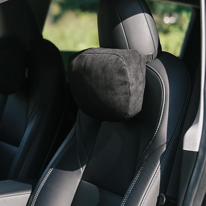 TPARTS Headrest Neck Pillow for Tesla Model 3/Y/X/S, Soft Faux Suede Fabric Car Neck Support Pillow Cushion for Traveling (Filled with Dupont Sorona Fiber)-1pc Black