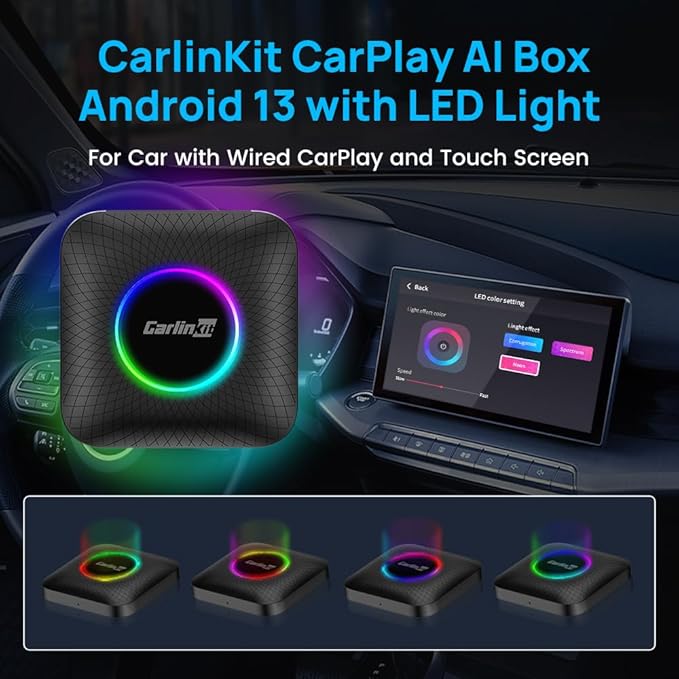 Wireless CarPlay Adapter CarlinKit 3 in 1 Ai Box Only for Wired CarPlay Touch Screen Cars, Support Android 13.0 System Wireless CarPlay Android Auto YouTube Netflix GPS+Glonass - CPC200-Tbox LED