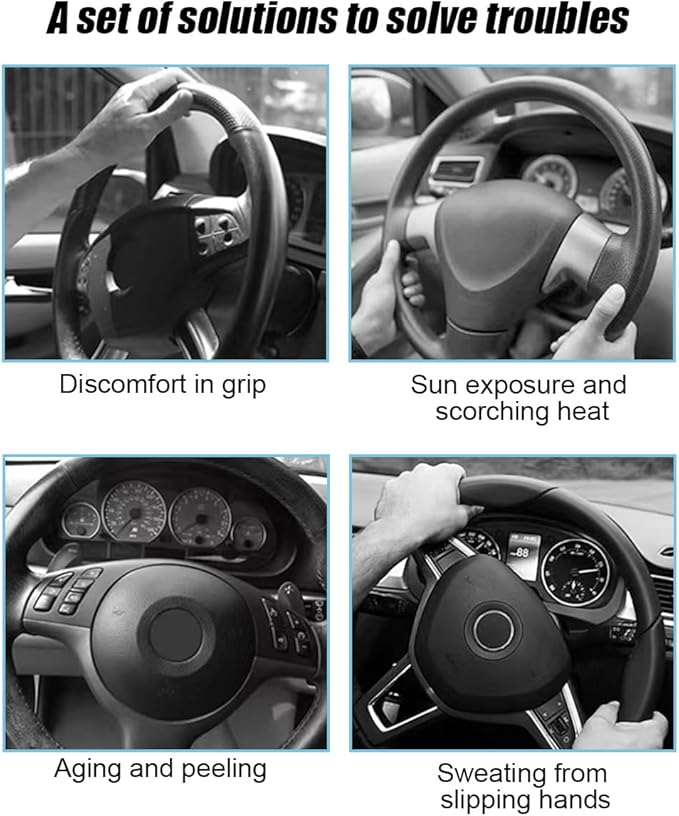 Mandark Car Steering Wheel Cover, 15 Inchs Microfiber Leather Non-Slip Vehicle Steering Wheel Protector, Breathable Auto Interior Protection Accessories, Universal for SUV Sedan Truck (Black/Red-A)