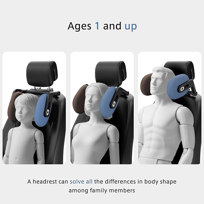Car Headrest Pillow, 4-Way Adjustable Car Headrest,Thickened Memory Foam Road Pal Headrest, Neck Support Pillow, U- Shaped Design, Travel Car Sleeping,Suitable for Kids and Adults(Brown)
