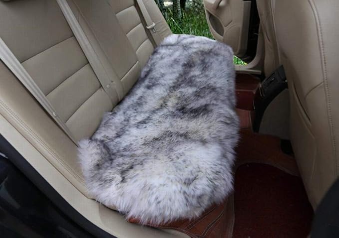 Winter Warmth: Universal Sheepskin Seat Cushion Cover - Natural Wool, for Cars, Trucks, SUVs & Vans - Cozy & Stylish Driving Companion Rear Grey Tips