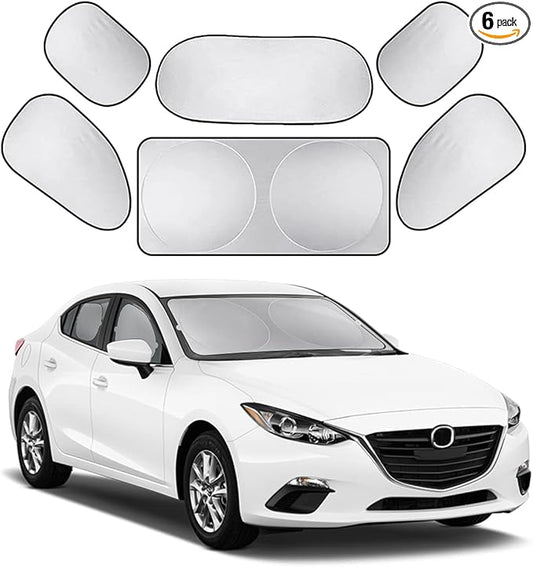Car Window Shade, 6Pack Set Auto Sun Shades for Side Window Front and Rear Windshield with Storage Pouch for Car, SUV, Van, Truck, Full Sun Protection, Block UV Rays, Keep car Cool (59.5"x27.6"/6PCS)