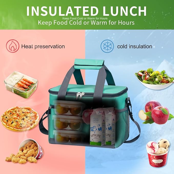 iknoe Insulated Lunch Bag, Foldable 8.5L Cooler Bag for Men & Women, Leakproof Thermal Design, Great for Office, Picnic, Travel, Lunch Box,Mint Green