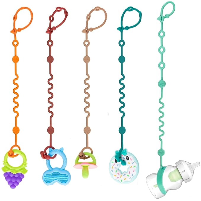 LittleHugs Toy Straps for Baby, 5pcs Adjustable Toy Holder for Stroller Accessories, Silicone Tether Pacifier Clip, No Throw Travel Essential Leash for High Chair, Car Seat (5-Pack)