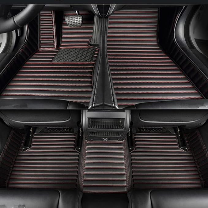 Custom Making Car Floor Mats Compatible with Audi BMW Mercedes-Benz Toyota Lexus Honda Infiniti Nissan Hyundai Kia All Models 2005-2026 (Striped Black Red)