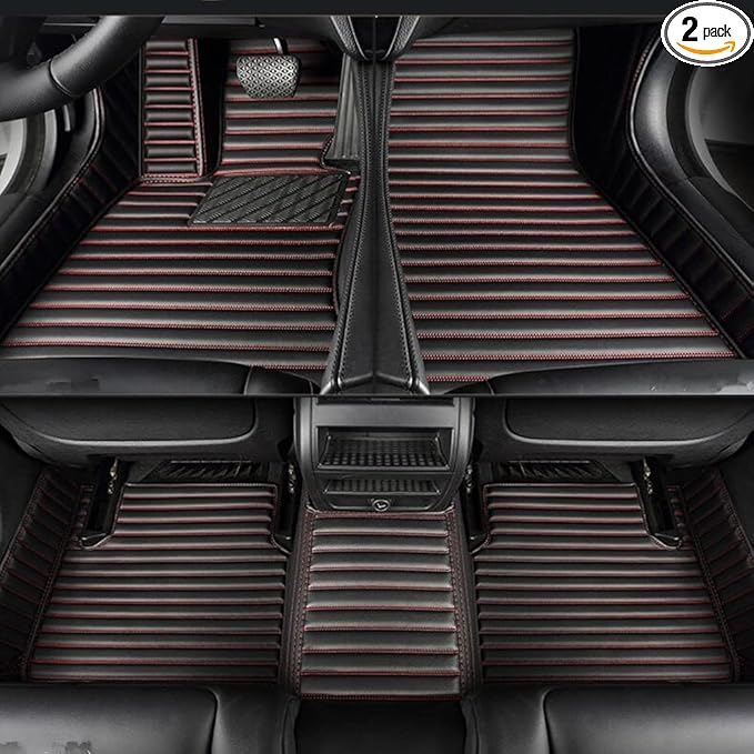 Custom Making Car Floor Mats Compatible with Audi BMW Mercedes-Benz Toyota Lexus Honda Infiniti Nissan Hyundai Kia All Models 2005-2026 (Striped Black Red)