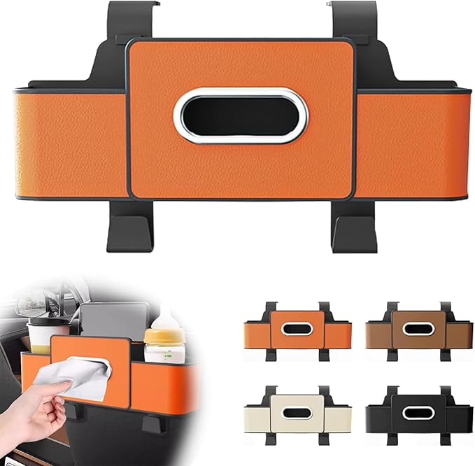 Car Back Seat Organizer, Multifunctional Car Seat Back Storage Box with 2 Cup Holders, Tissue Box for Hold Phones,Snacks, Drinks, Handbags (Orange)