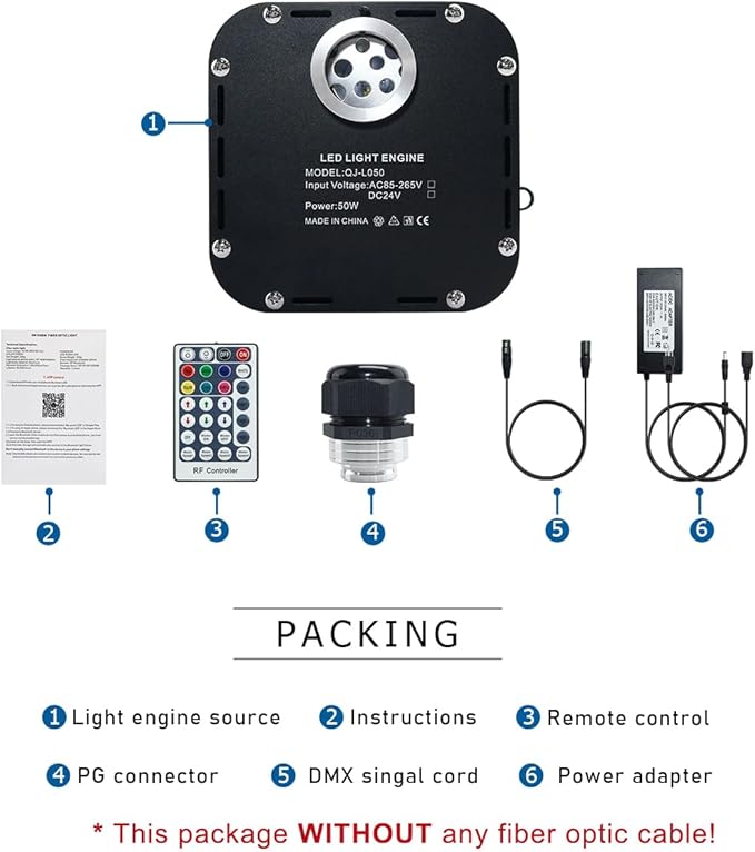 AKEPO 50W RGBW Twinkle Fiber Optic Light Engine, Twinkle + DMX Function + 28-Key Remote for Home Fiber Optic Star