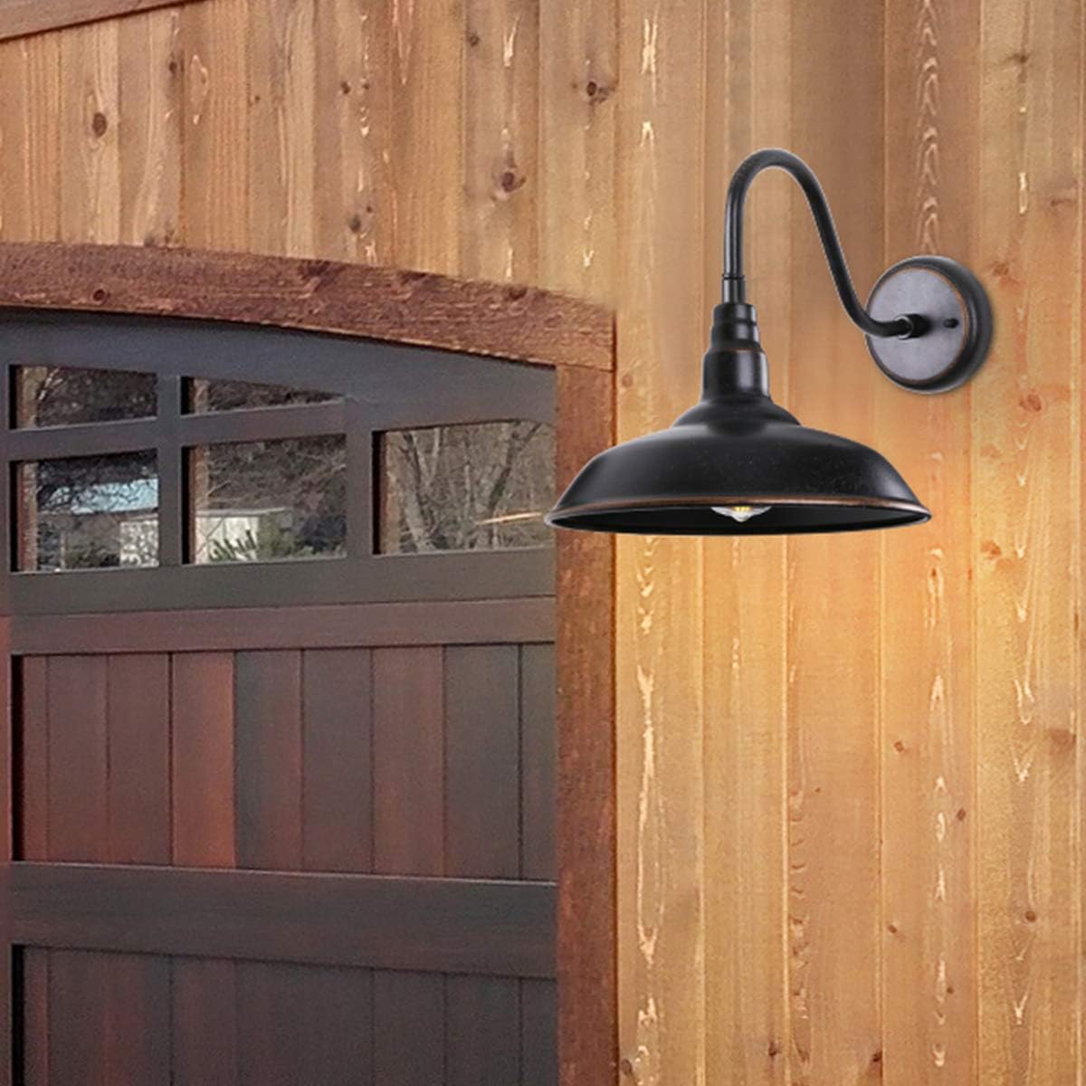 Gooseneck Outdoor Light Fixture, 10" Dome Exterior Farmhouse Lights for Barn, Bronze Porch Lighting, Gooseneck Wall Sconce for Patio Garage House