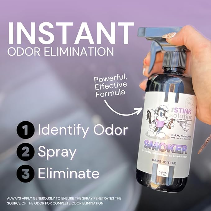 The Stink Solution Smoke Odor Eliminator Spray - Completely Remove Smoke Smell From House, Car, Clothes, Hands, Hair, & More - Best Odor Eliminator For Smoke - Bamboo Teak Fragrance - 2 16 oz Bottles