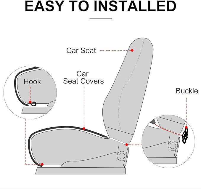 surpassme Comfortable Car Seat Covers Universal Front Seat Coves for Car Accessories with Storage Pockets, Padded Car Interior Covers for Automotive, SUV, Truck, and Van(Grey)