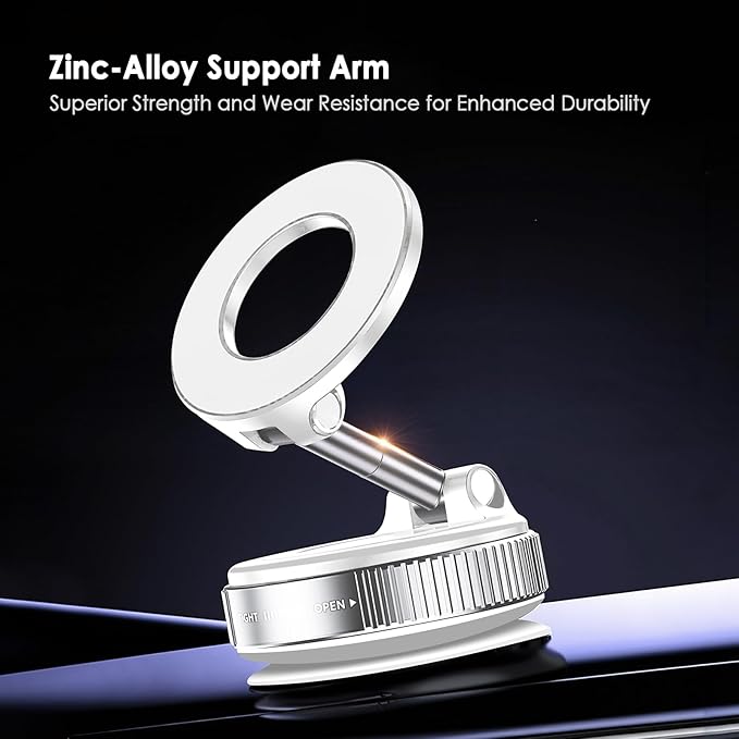 TENOC Magnetic Suction Car Phone Mount, 360° Rotation Phone Holder Mount, Foldable Cellphone Holders for Car/Gym/Shower/Mirror, White