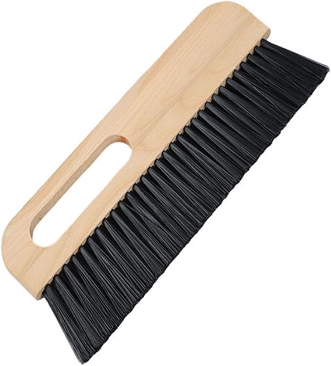 1Pcs large concrete brush, 11.8 inch long thick horsehair cleaning brush tool, masonry concrete broom hand brush, dust removal brush, soft black horsehair fiber, with comfortable wooden handle