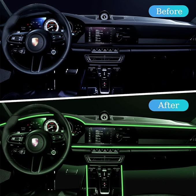 EL Wire LED Strip Lights, USB Auto Neon Light Strip with Sewing Edge, 16FT Electroluminescent Car Ambient Lighting Kit with Fuse Protection, Green