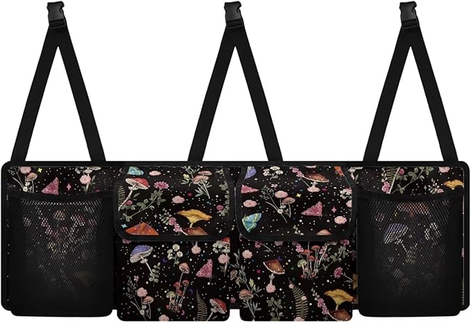 Mushroom Trunk Organizer for Car Women Oxford Cloth Back Seat Car Organizer Adjustable Car Back Seat Organizer with 4 Pockets, Space-Saving Car Organizers Storage Bag for SUV/MPV/Truck