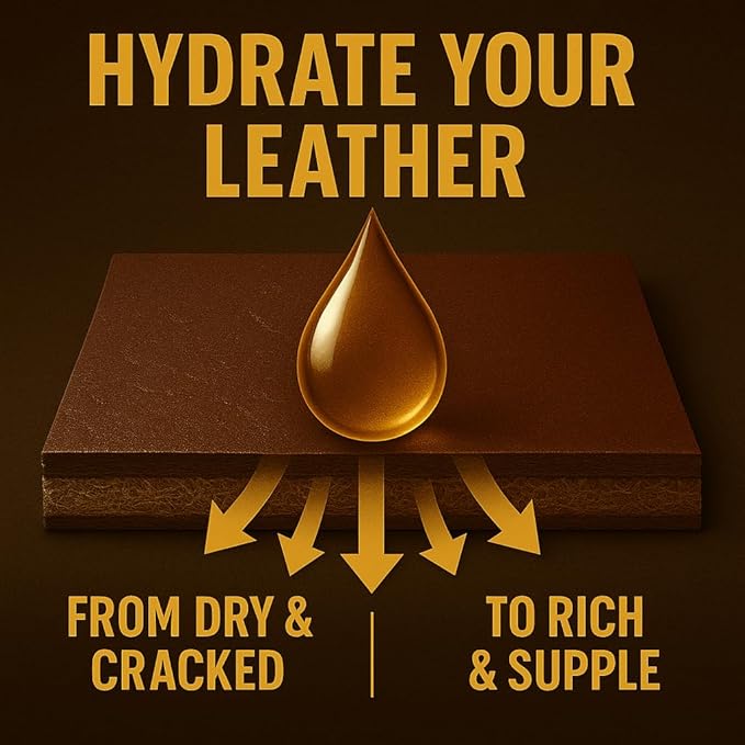 Leather Oil Conditioner with Applicator & Cloth – All-Natural Deep Conditioning Oil for Saddles, Furniture, Bags, Belts & Leather Gear – 8.45oz Restorative Oil for Dry, Cracked Leather