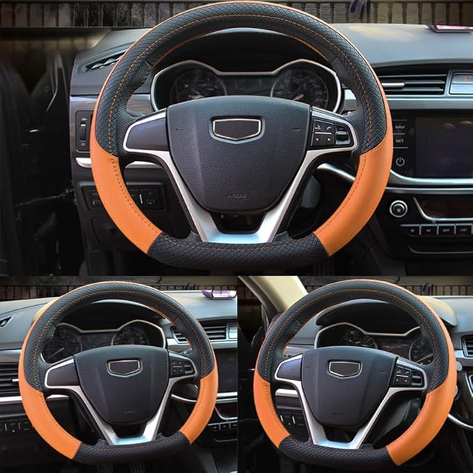 Pahajim Steering Wheel Cover Flat Bottom, D Shaped Car Steering Wheel Wrap PU Leather Anti Skid 14.5-15 Inch (37-38cm) Cubre Volantes Carros for Women Men (Orange)
