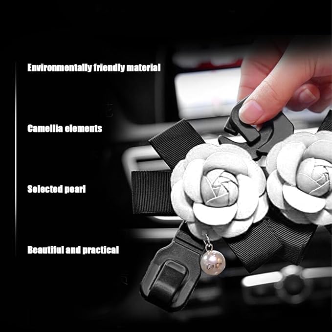 Car Seat Headrest Hook, 2PCS Cute Flower Vehicle Backseat Organizer Hanger for Purse Grocery Bag Coat, Auto Interior Hanging Decor Accessories, Universal for SUV Sedan Truck (White)
