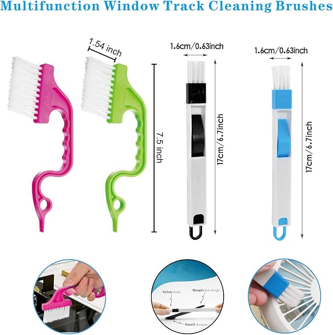 Window Groove Cleaning Brush, Window or Sliding Door Track Cleaner for Sliding Door, Sill, Tile Lines, Shutter, Car Vents, Keyboard (14Piece)