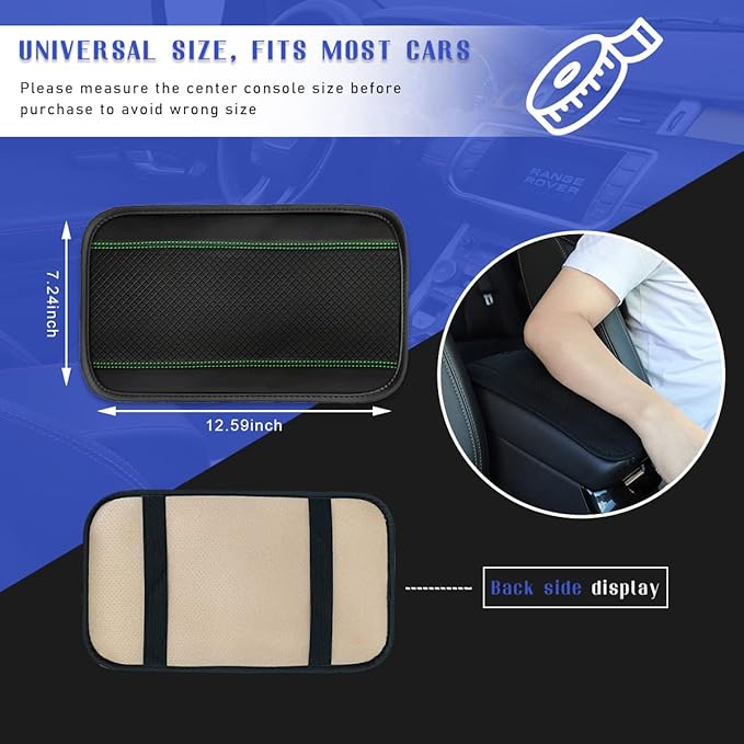 Ziciner Car Center Console Armrest Pad, 12.6X 7.2 Inch PU Leather Waterproof Auto Armrest Seat Box Cover Protector, Universal Car Interior Accessories (Black & Green)