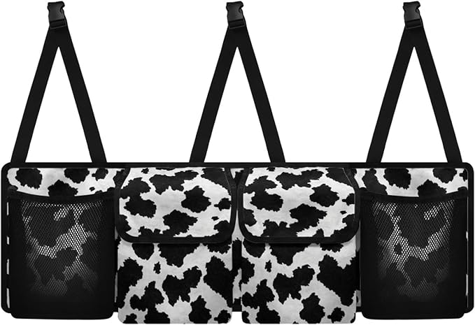 Cow Pattern Trunk Organizer and Storage, Waterproof Backseat Hanging Organizer for SUV, Truck, Collapsible Cargo Storage Bag with 4 Pockets, Car Interior Accessories