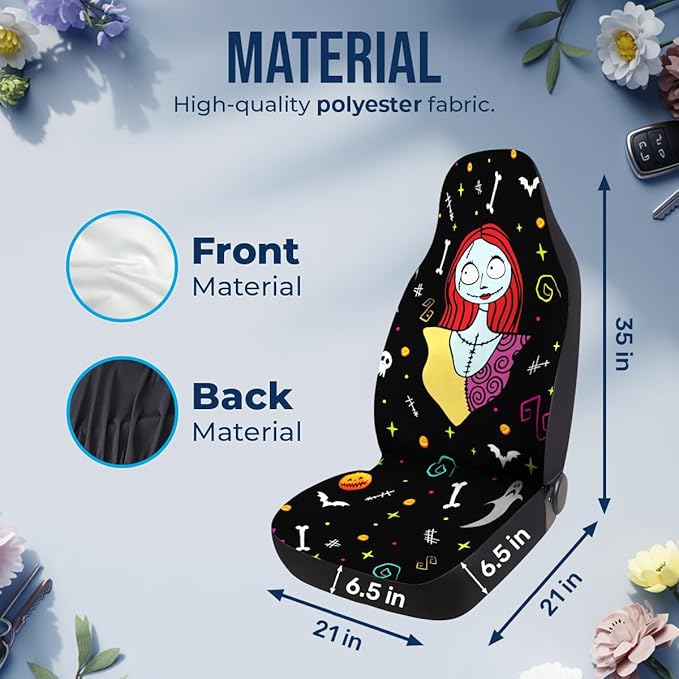 GENANY Nightmare Skellington Car Seat Covers Set of 2, Couple Breathable Front Seat Covers for Truck Sedan SUV, Movie Themed Car Accessories, Horror Gift for Women Men