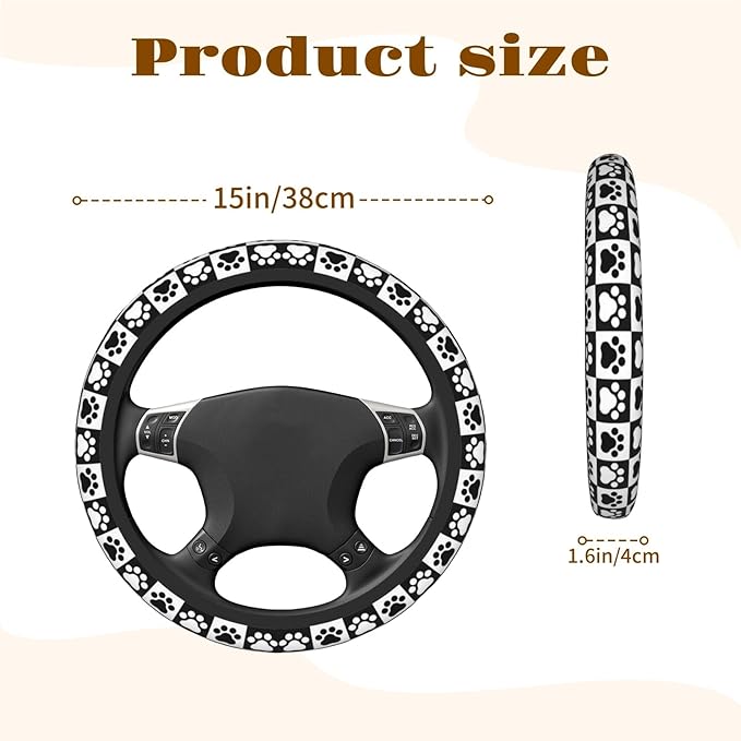 Steering Wheel Cover Accessories Neoprene Cover, Breathable Non-Slip Easy to Install Suitable for Women Men, 14.5-15.5 Inch for Car SUV Van Truck Universal - Grid Claw Print