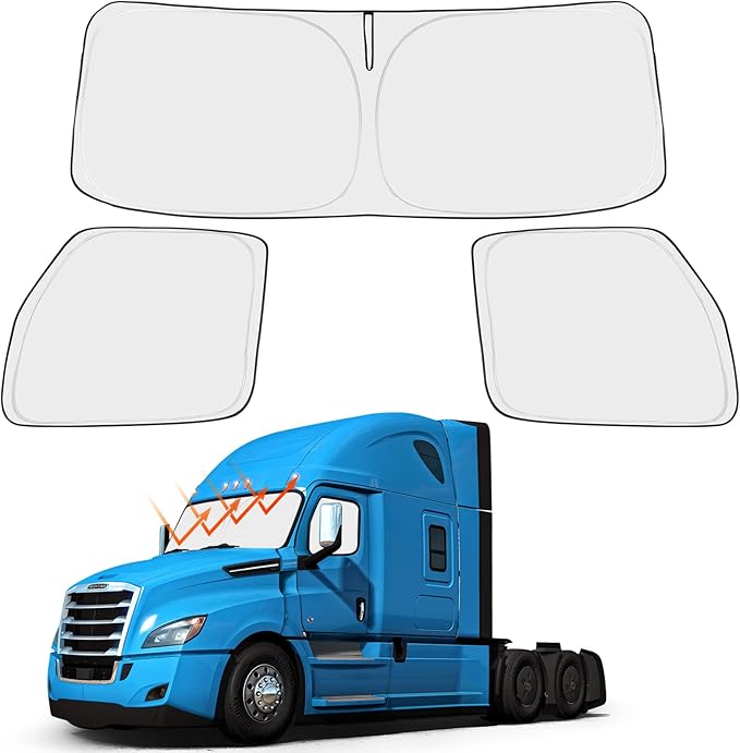 Proadsy Front Windshield and Side Windows Custom Fit 2018-2025 2026 Freightliner Cascadia, Semi-Truck Semi, Commercial & Big Rig Truck Sun Shade Foldable Sun Protector Privacy Cover