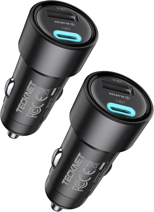 TECKNET USB C Car Charger [2Pack], 48W 2-Port Cigarette Lighter Fast Chargering, PD&QC3.0 USBC Car Charger Adapter Compatible with iPhone 16/15 Plus/15/14/13 Galaxy