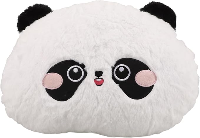 Car Lumbar Support Pillow with Cute Cartoon Panda Design, Round Plush Back Cushion for Driver and Passenger Seat, Soft Rabbit Hair Embroidered Lower Back Rest for Office