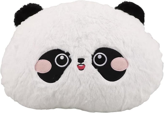 Car Lumbar Support Pillow with Cute Cartoon Panda Design, Round Plush Back Cushion for Driver and Passenger Seat, Soft Rabbit Hair Embroidered Lower Back Rest for Office