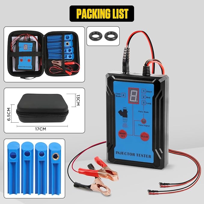 Fuel Injector Tester Cleaner Tool Kit 8 Pulse Modes Injector Tester 2 Fuel Injector Test Simultaneously DIY Cleaning Tools with 40in Power Cord,4 Injector Cleaner Adapters,Short Circuit Protection 12V
