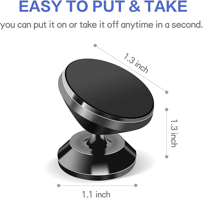 2 Pack Magnetic Phone Car Mount, Strong Magnet Cell Phone Holder with 4 Metal Plate, Dashboard 360° Rotation & Degrees View, Adjustable Magnet Cell Phone Mount Compatible with iPhone, Samsung and More