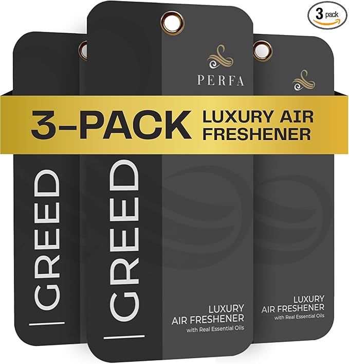 3PCS Greed Disposable Air Fresheners for Men | Long Lasting Car Air Freshener with Greed Fragrance | Lasts for 2 Weeks | Strong Car Perfume with Odour Eliminating Technology | by Perfa