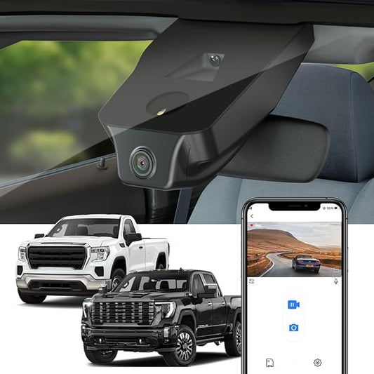 Fitcamx 4K Dash Cam Suitable for GMC Sierra 1500 2500HD 3500HD (HD2-6275, Small Cover) 2020-2026, OEM Factory Look, UHD 2160P Video, WiFi & APP, Loop Recording, G-Sensor, Plug & Play, 64GB Card