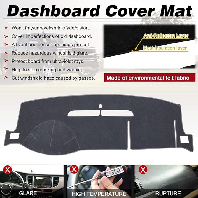 Dash Cover Mat Fit for 2007-2014 Chevy Tahoe Avalanche Suburban GMC Yukon/2007-2013 Silverado LTZ GMC Sierra SLT,Dashboard Cover Carpet Pad w/o Dash Speaker (Gray)