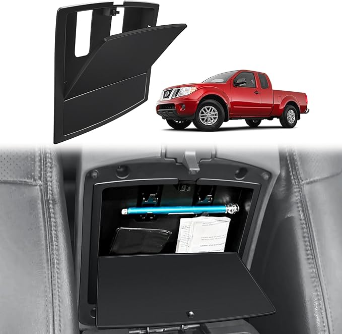 Muslogy Center Console Hidden Organizer Compatible with 2005-2021 Nissan Frontier Accessories One-Touch Armrest Hidden Storage Box Middle Console Insert Secret Organizer Compartment ABS Material