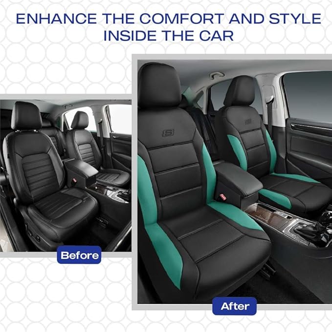 Skechers Memory Foam Car Seat Covers, Lycra Fabric Seat Covers Thick Memory Foam, Front Car Seat Protector, Airbag Compatible, Automotive Comfort Protection for Most Cars,Trucks, SUVs,Green
