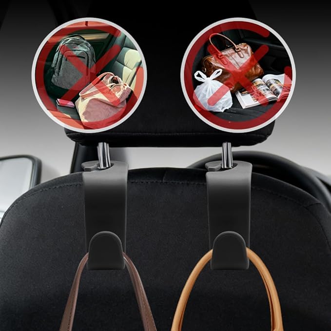 4PCS Car Seat Headrest Hooks, Purse Hook for Car, Auto Back Seat Organizer Storage Hanger Holder, Auto Accessories Multi-Use Portable Headrest Organizer Holder for Purse Handbag Coats (Black)
